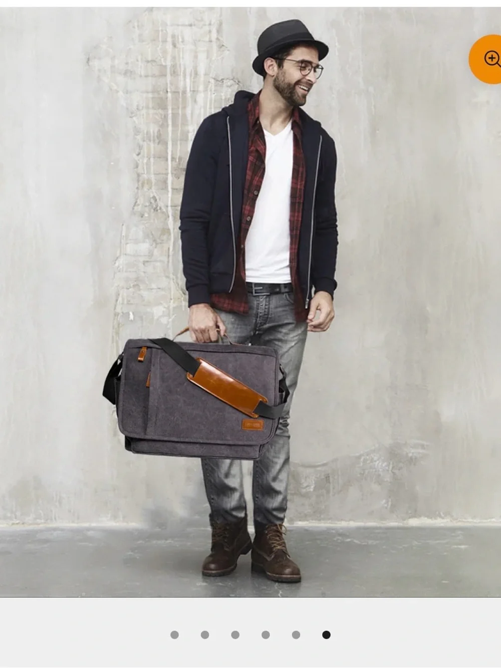 Estarer Grey Laptop Messenger Bag with Brown Leather Trim - Men's Crossbody